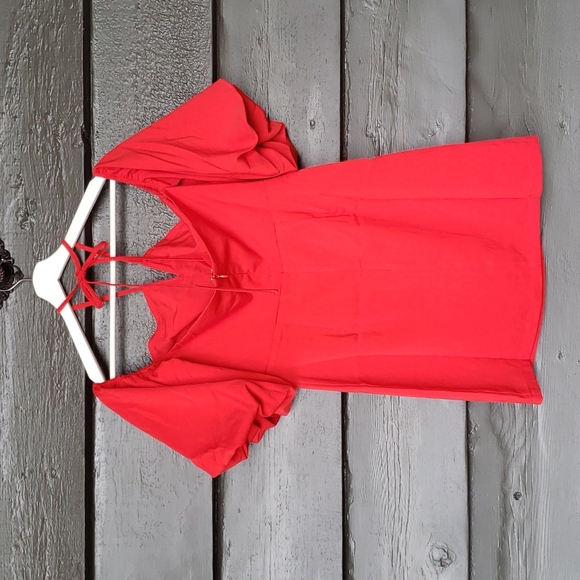 J.O.A. Red Puff Sleeve Halter Mini Dress sz M NEW - Picture 5 of 11